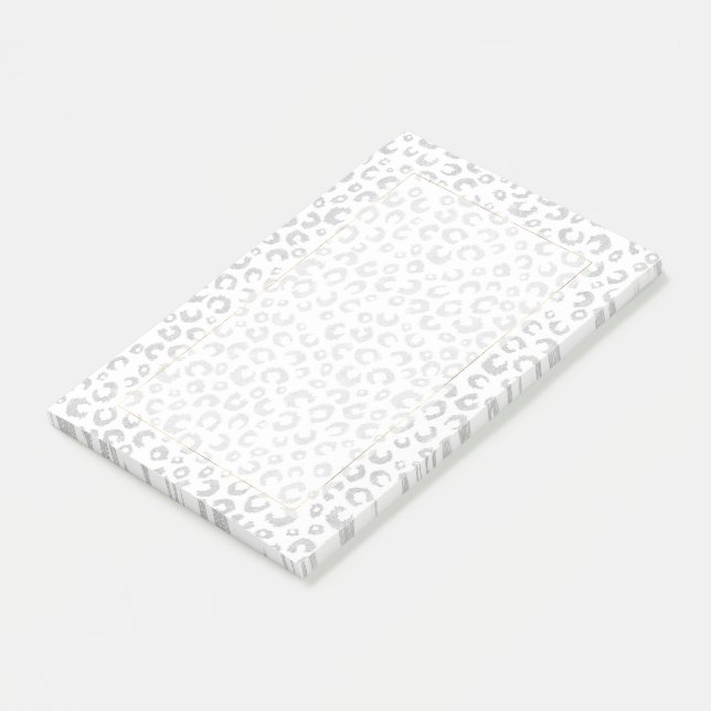 Elegant Silver Glitter Leopard Pattern Post-it Notes (Angled)