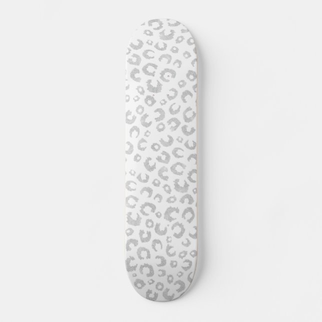 Elegant Silver Glitter Leopard Pattern Skateboard (Front)