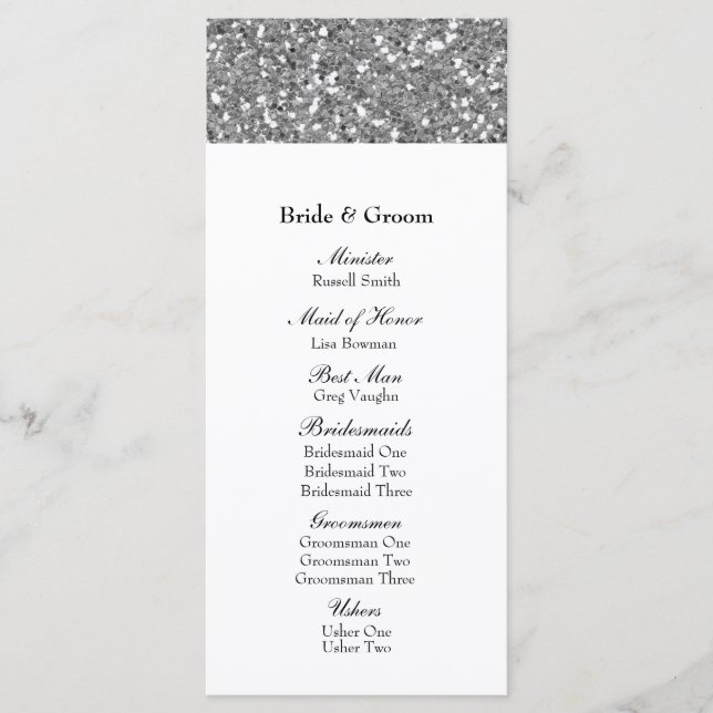 Elegant Silver Glitter Look Wedding Program (Front)