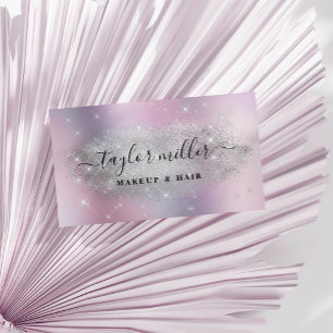 Elegant silver glitter makeup & hair metallic business card