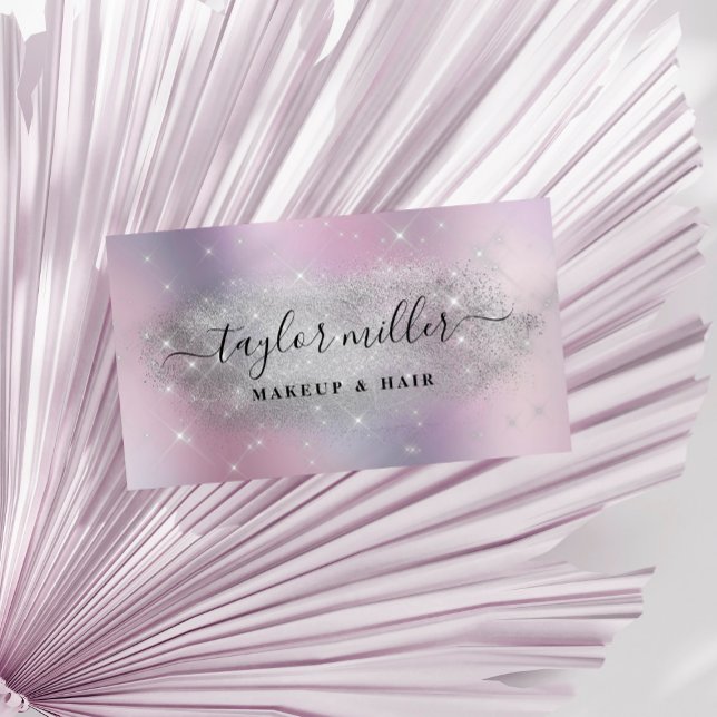 Elegant silver glitter makeup & hair metallic  business card (Creator Uploaded)
