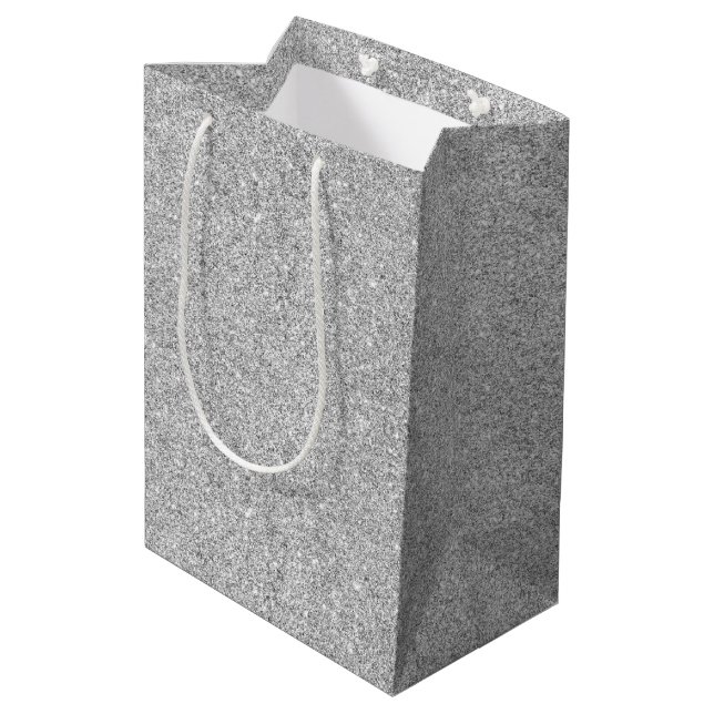 Elegant Silver Glitter Medium Gift Bag (Back Angled)