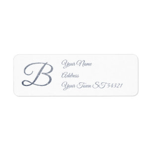 Elegant Silver Glitter Monogram B Personalised Return Address Label