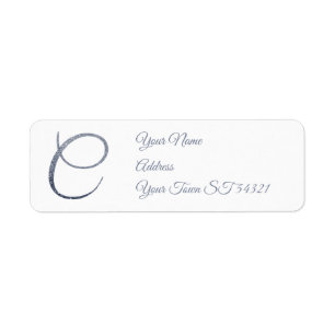 Elegant Silver Glitter Monogram C Personalised Return Address Label
