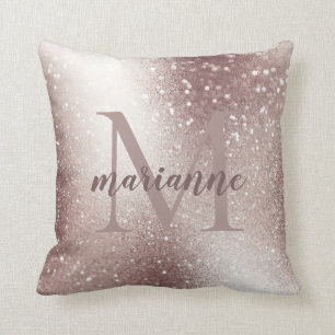 Elegant Silver Glitter Monogram Custom Name Cushion