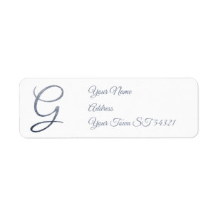 Elegant Silver Glitter Monogram G Personalised Return Address Label