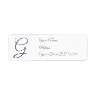 Elegant Silver Glitter Monogram G Personalised Return Address Label