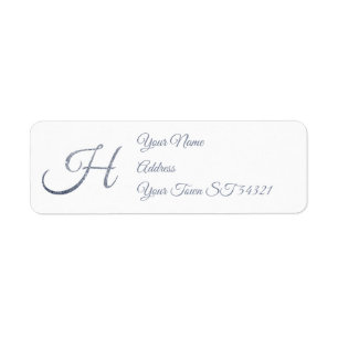 Elegant Silver Glitter Monogram H Personalised Return Address Label