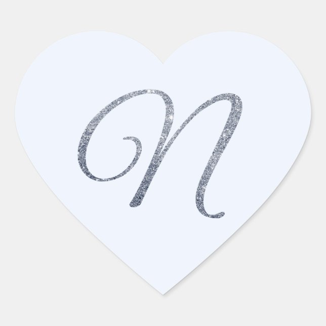 Elegant Silver Glitter Monogram N Envelope Seal    (Front)