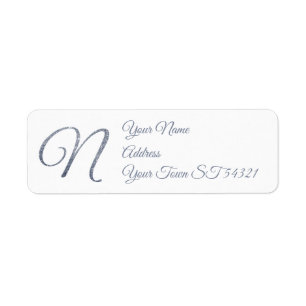 Elegant Silver Glitter Monogram N Personalised Return Address Label