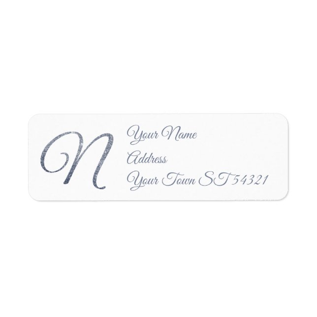 Elegant Silver Glitter Monogram N Personalised   Return Address Label (Front)