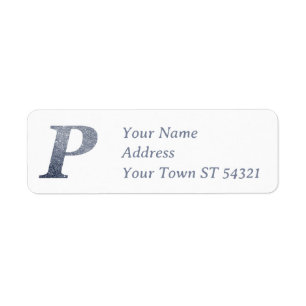 Elegant Silver Glitter Monogram P Personalised Return Address Label