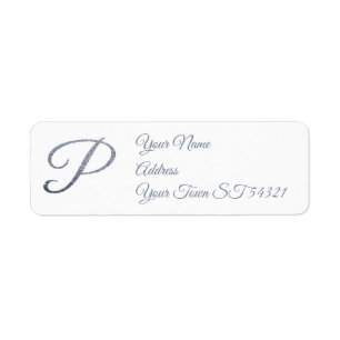 Elegant Silver Glitter Monogram P Personalised Return Address Label