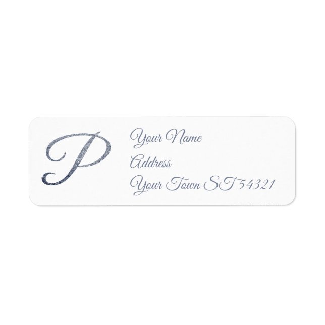 Elegant Silver Glitter Monogram P Personalised     Return Address Label (Front)