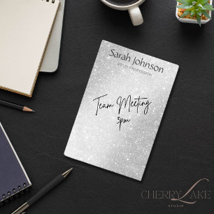 Elegant Silver Glitter Monogram Personalised Name  Post-it Notes