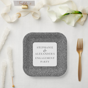 Elegant Silver Glitter Names Engagement Party Paper Plate
