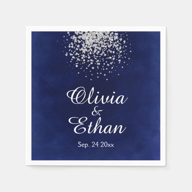 Elegant Silver Glitter on Royal Blue Napkin (Front)