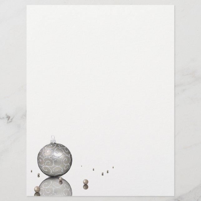 Elegant Silver Glitter Ornament - Xmas Letterhead (Front)