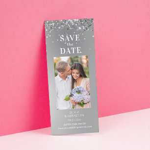 Elegant Silver Glitter Photo Wedding Save The Date