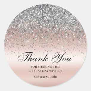Elegant Silver Glitter Pink Wedding Classic Round Sticker