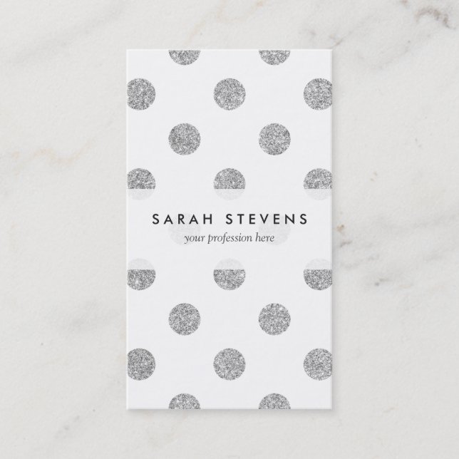 Elegant Silver Glitter Polka Dots Pattern Business Card (Front)