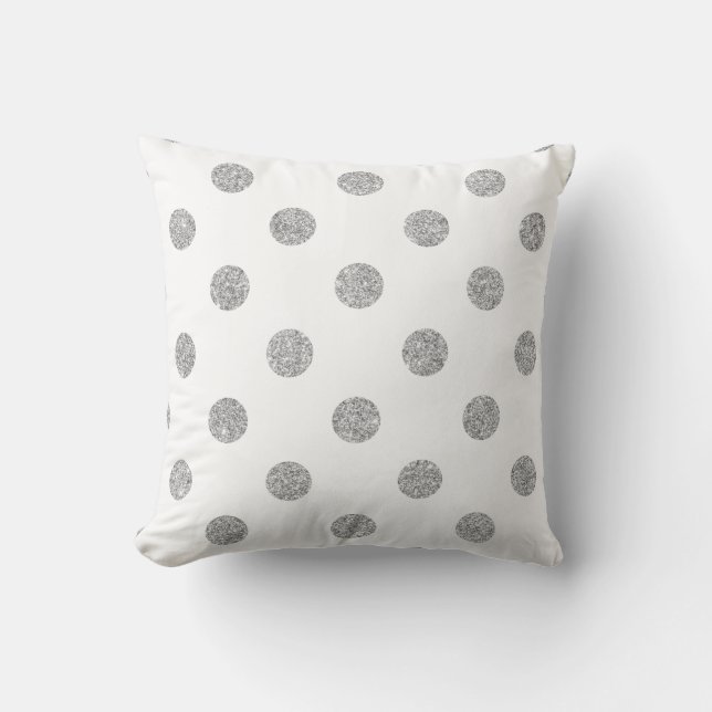 Elegant Silver Glitter Polka Dots Pattern Cushion (Front)
