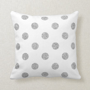 Elegant Silver Glitter Polka Dots Pattern Cushion