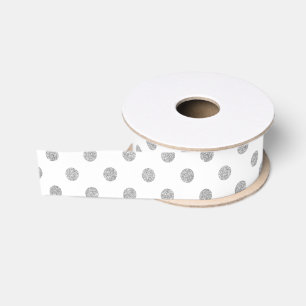 Elegant Silver Glitter Polka Dots Pattern Grosgrain Ribbon