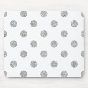 Elegant Silver Glitter Polka Dots Pattern Mouse Pad