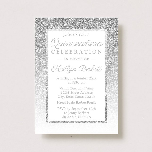 Elegant Silver Glitter Quinceañera 15th Birthday Invitation (Creator Uploaded)