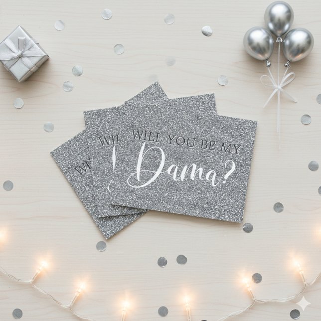  Elegant Silver Glitter Quinceanera Dama Proposal Invitation Postcard (Elegant Silver Glitter Quinceanera Dama Proposal Invitation Postcards)