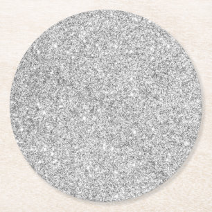 Elegant Silver Glitter Round Paper Coaster
