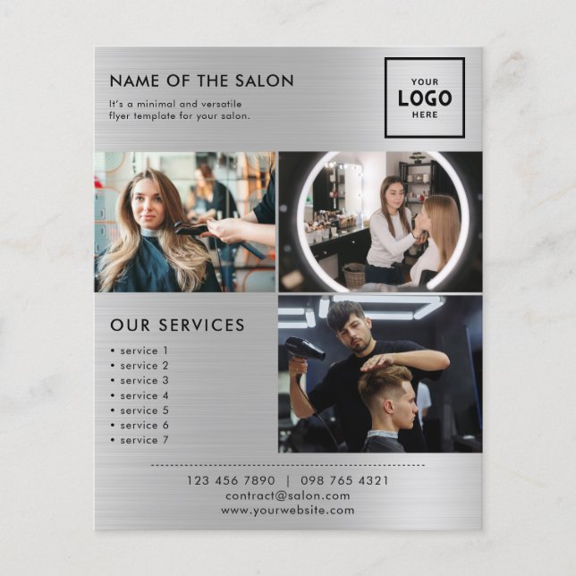 Elegant Silver Glitter Salon Flyer (Front)