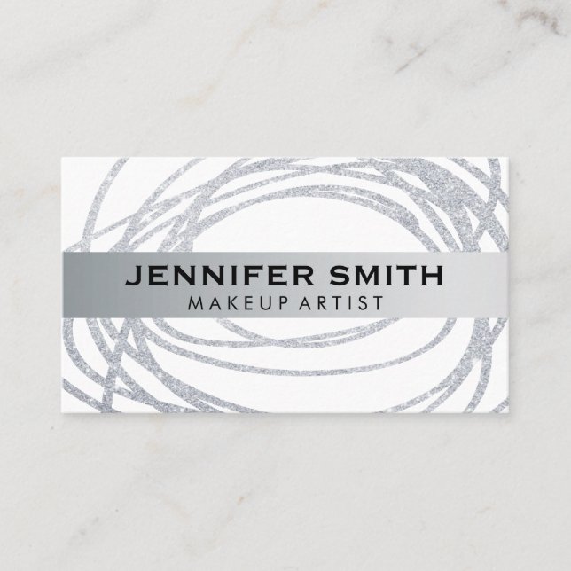 Elegant Silver Glitter Scribble Business Card (Front)