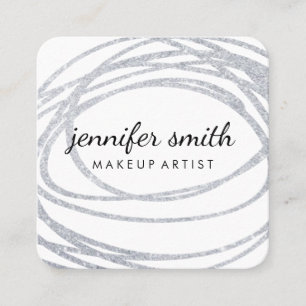 Elegant Silver Glitter Scribble Square Business Card