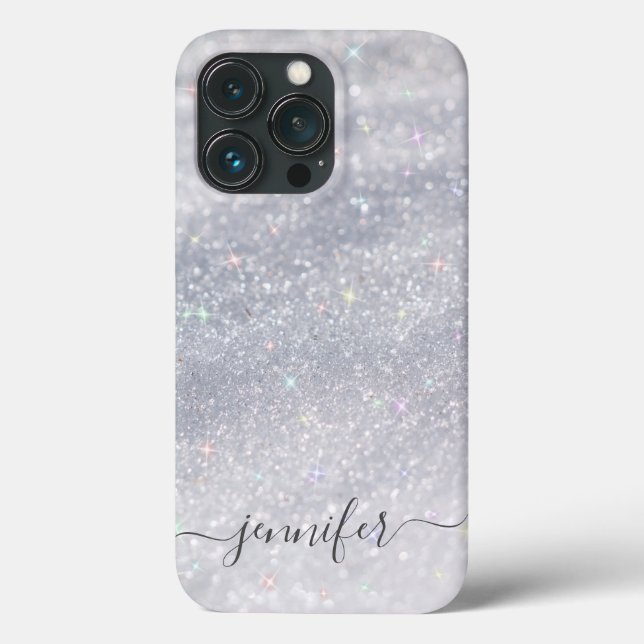 Elegant Silver Glitter Script | Custom Name Case-Mate iPhone Case (Back)