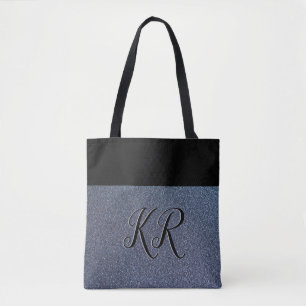 Elegant Silver Glitter (simulated) Black Monogram Tote Bag