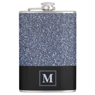 Elegant Silver Glitter Simulated Monogram Gift Men Hip Flask