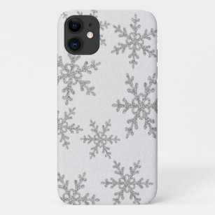 Elegant Silver Glitter Snowflakes On White Case-Mate iPhone Case