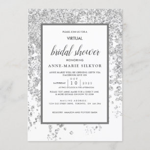 Elegant Silver Glitter Spark Virtual Bridal Shower Invitation