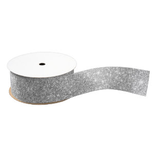 Elegant Silver Glitter Sparkle Glam Grosgrain Ribbon