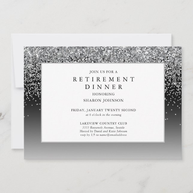 Elegant Silver Glitter Sparkle Retirement Invitati Invitation (Front)