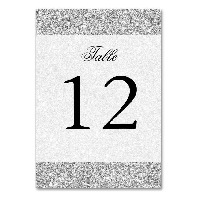 Elegant Silver Glitter Table Number (Front)
