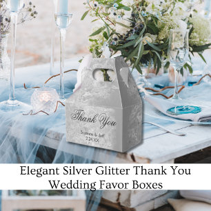 Elegant Silver Glitter Thank You Wedding Favour Box