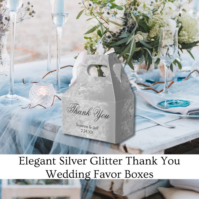 Elegant Silver Glitter Thank You Wedding Favour Box (Elegant Silver Glitter Thank You Wedding Favor Box)