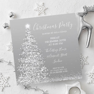 Elegant Silver Glitter Tree Christmas Party  Invitation