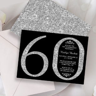 Elegant Silver Glitter Typography 60th Birthday Invitation