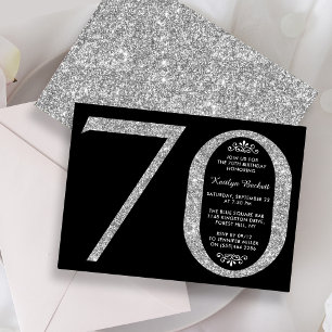 Elegant Silver Glitter Typography 70th Birthday Invitation