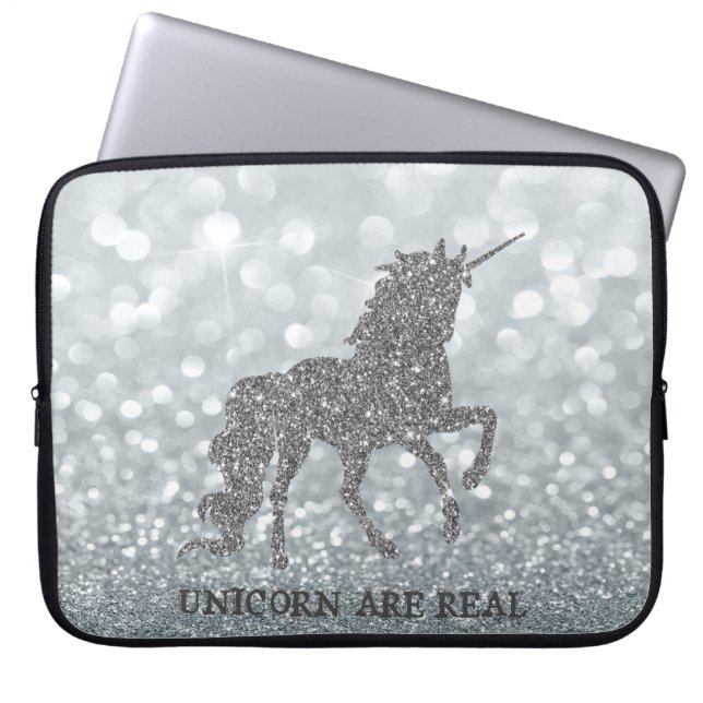 Elegant Silver Glitter Unicorn , Bokeh Laptop Sleeve (Front)