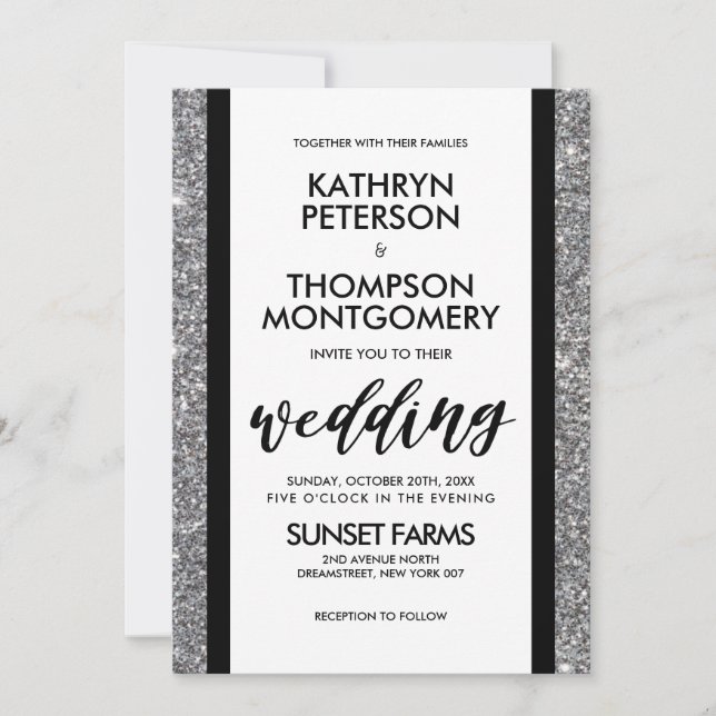 Elegant Silver Glitter Vintage Wedding Invitation (Front)